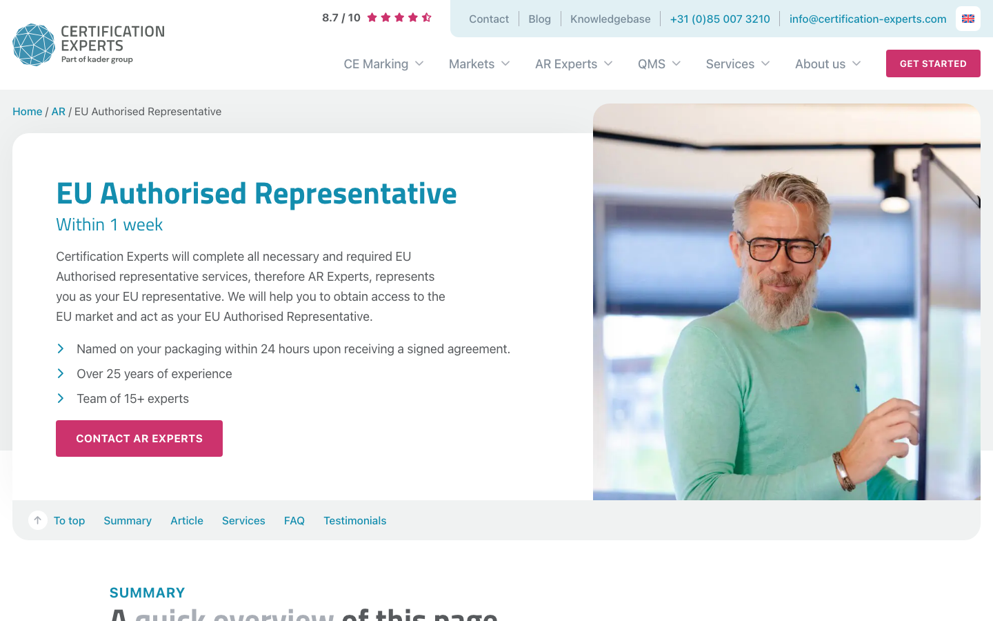 AR Experts Website Screenshot: EU Authorised Representative Niederlande