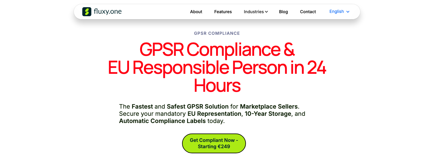 Fluxy Website Screenshot: EU Responsible Person Service