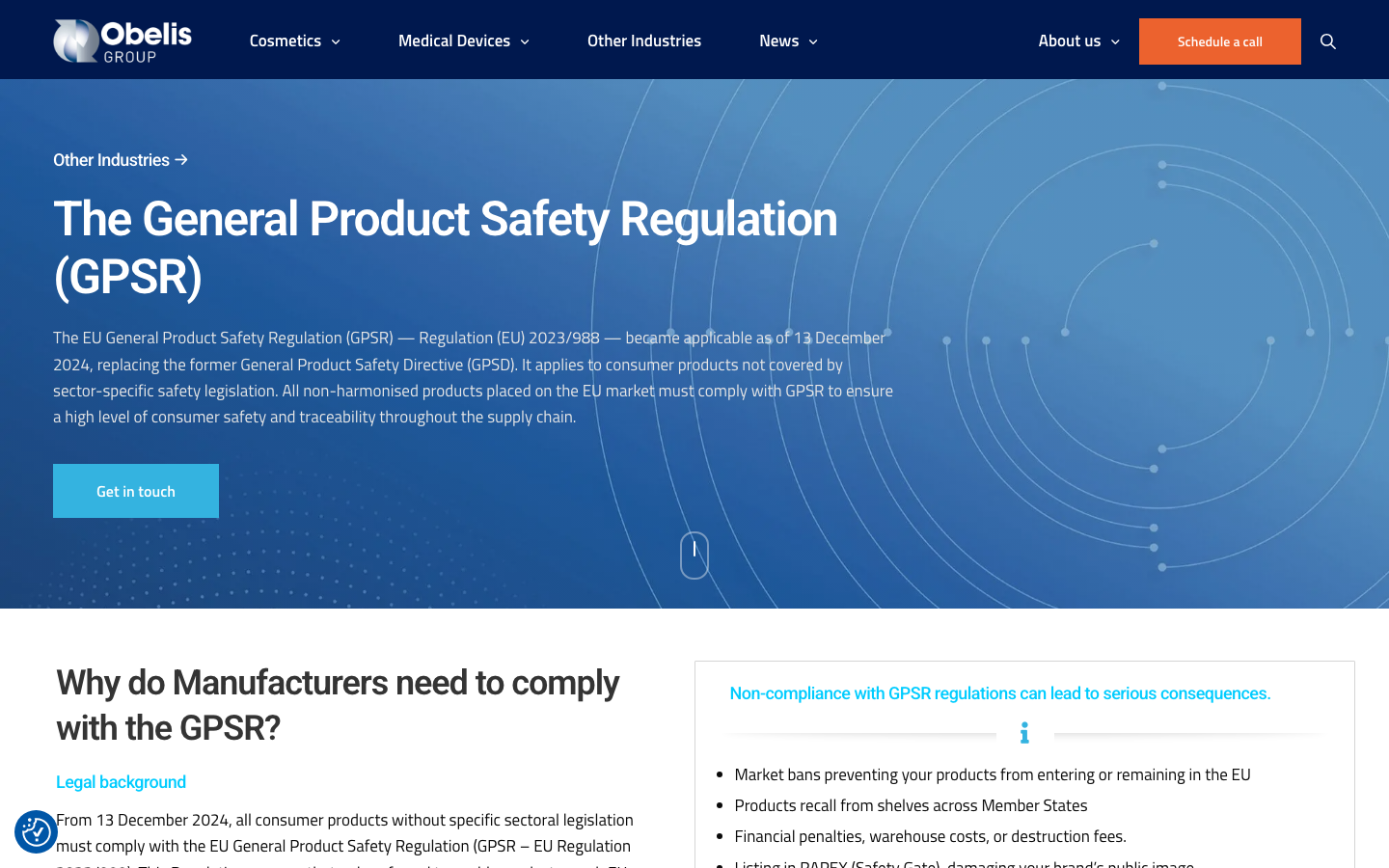 Obelis Website Screenshot: GPSR Authorised Representative Belgien