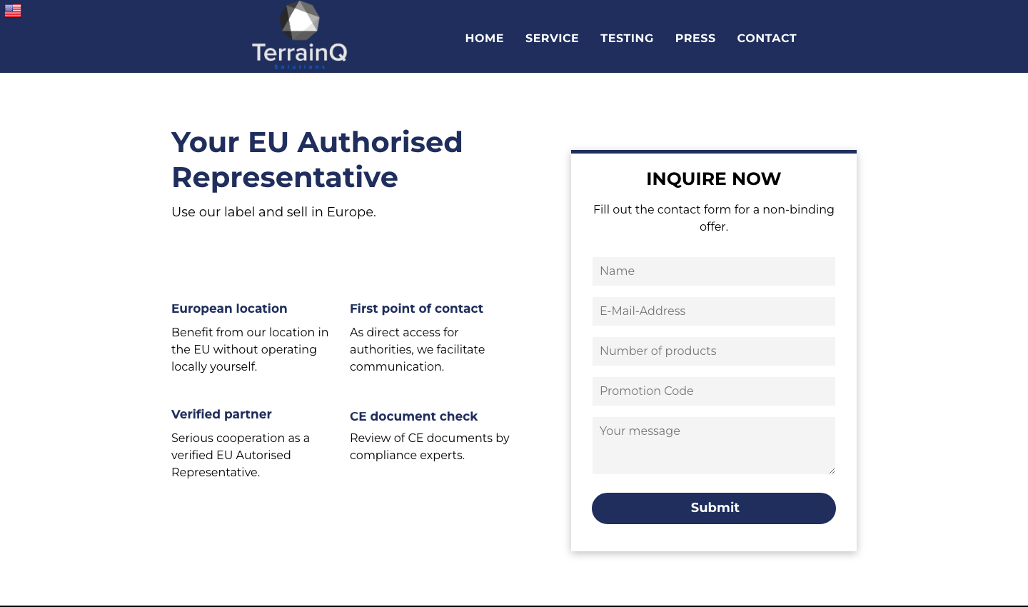 TerrainQ Solutions Website Screenshot: EU Authorised Representative Berlin