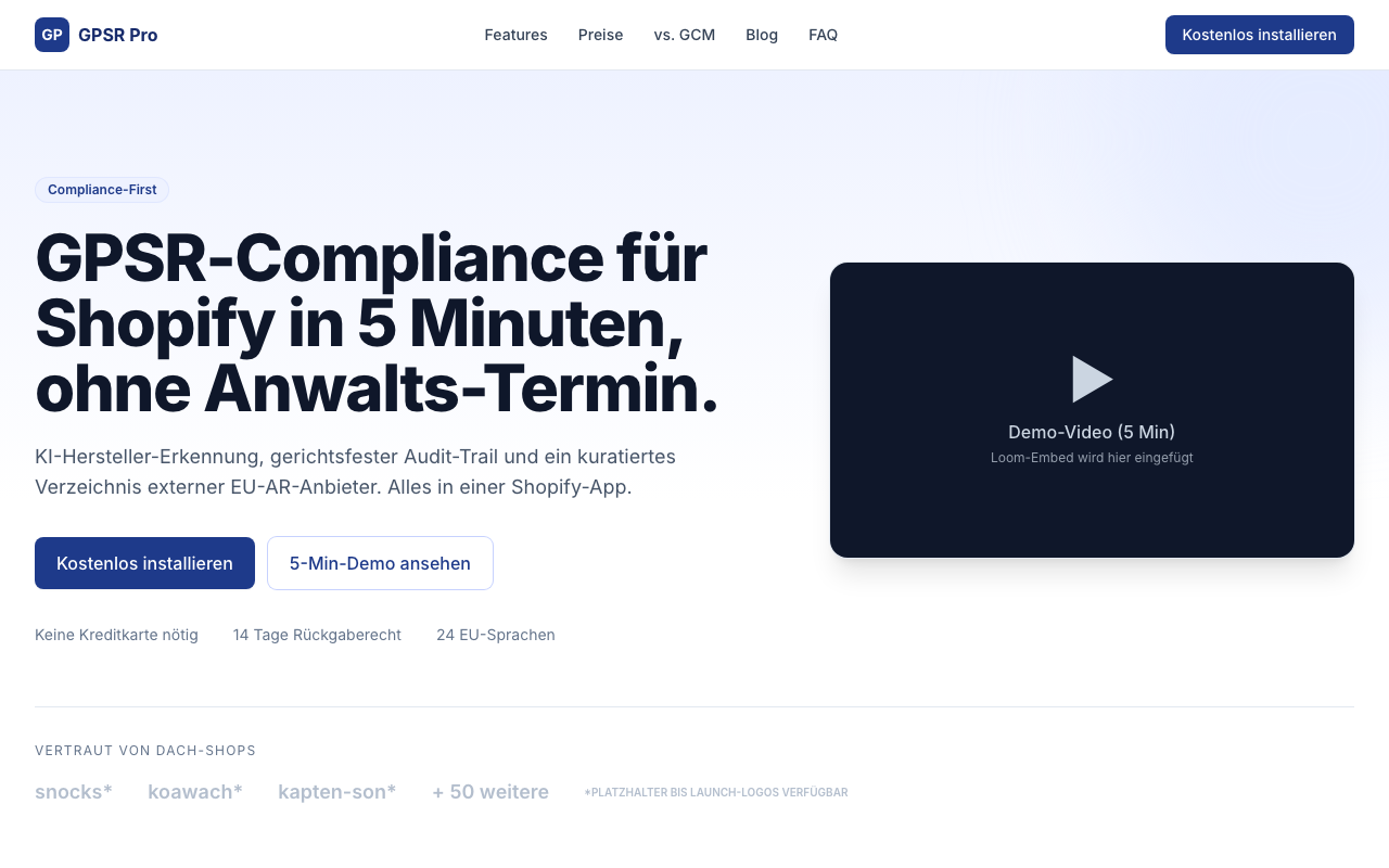 Die GPSR Pro App für Shopify automatisiert die Pflichtangaben und den Audit-Trail auch für B2B-Großhandelskataloge. (Quelle: GPSR Pro)