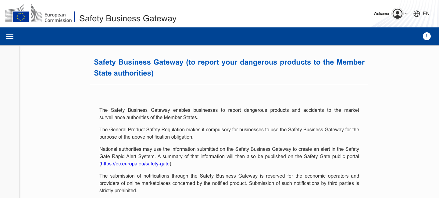 Das Safety Business Gateway der EU-Kommission: das Meldeportal für Unternehmen im Safety-Gate-System